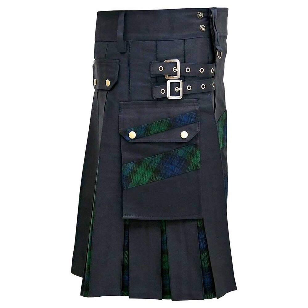 Modern Hybrid Kilt Plaid Tartan Black Watch Kilt Cross Stripes Scottish Kilt